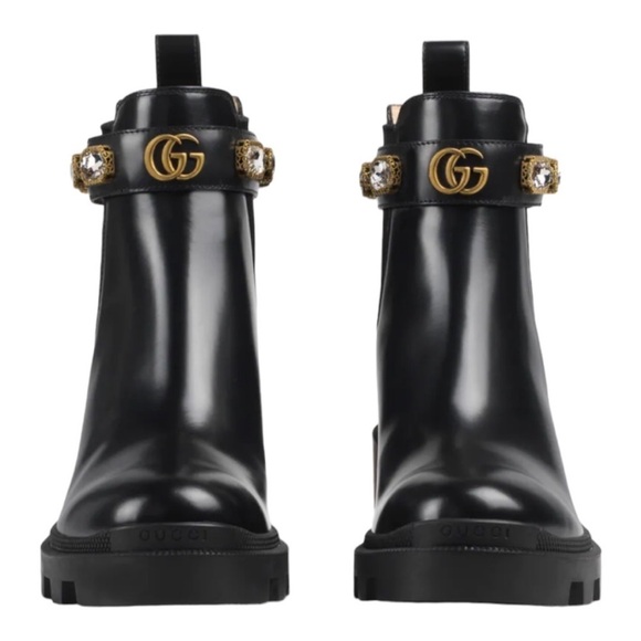 Gucci Leather Ankle Boot Crystal Belt - Picture 1 of 16